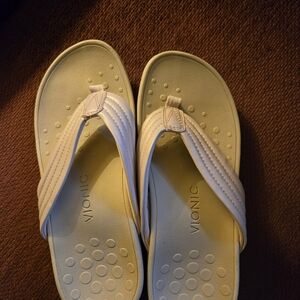 Vionic Pacific Cherine Pink & Tan Flip Flops Thong Sandals Size 7